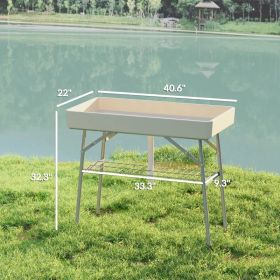 3.4ft Folding Ice Cooler Table With Drain, Fill And Chill Table Outdoor Table Cooler With Storage Shelf, Drink Cooler For Parties Picnic BBQ Camping W